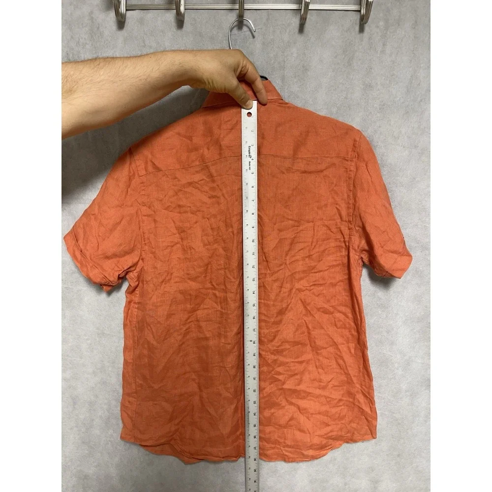 Porter & Ash Shirt Men M Orange Linen Button Up‎ Academia Vacation Casual Hybrid